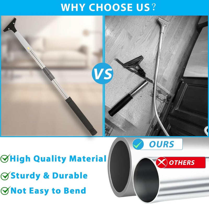 Greeily Floor Scraper, 31" to 61" Scraper Tool Long Handle with 4-inch Razor Blade Stainless Steel Material Adjustable Cleaning Glass Wall Gum Paint Tile Glue Linoleum Carpet Sturdy Durable - Image 4